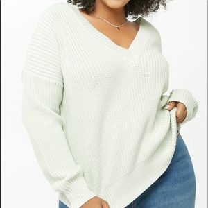 Plus size ribbed sweater mint green